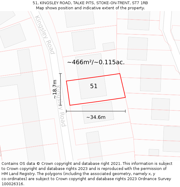 51, KINGSLEY ROAD, TALKE PITS, STOKE-ON-TRENT, ST7 1RB: Plot and title map