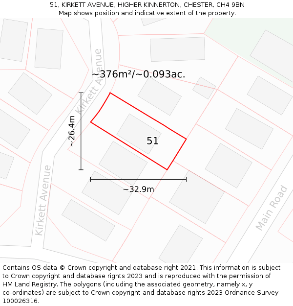 51, KIRKETT AVENUE, HIGHER KINNERTON, CHESTER, CH4 9BN: Plot and title map