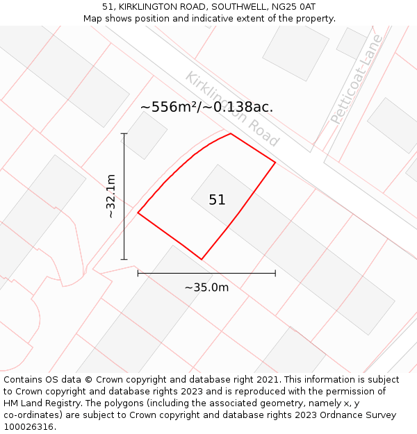 51, KIRKLINGTON ROAD, SOUTHWELL, NG25 0AT: Plot and title map