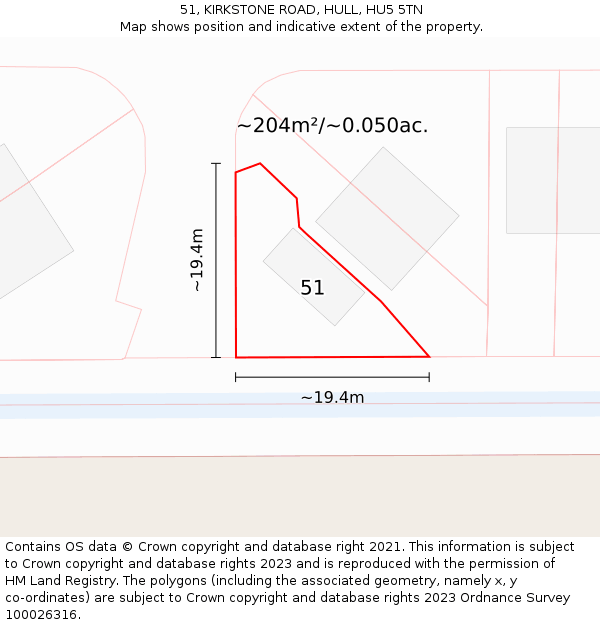 51, KIRKSTONE ROAD, HULL, HU5 5TN: Plot and title map