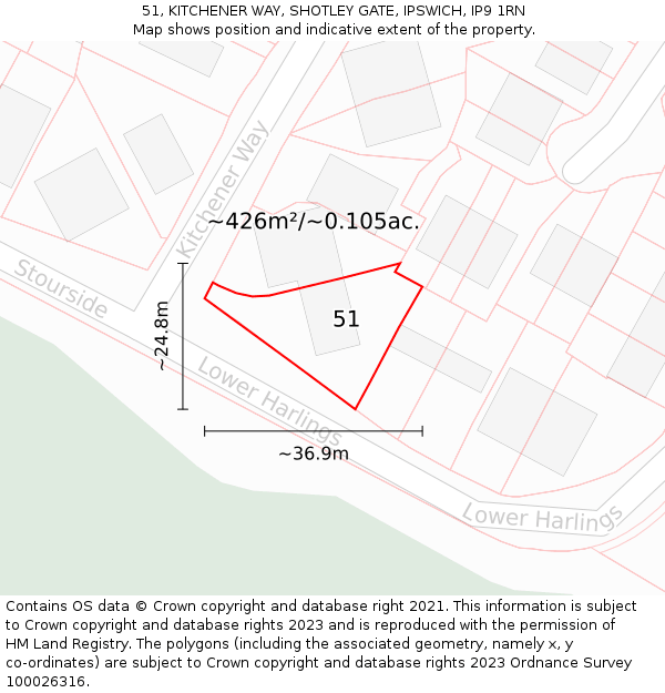 51, KITCHENER WAY, SHOTLEY GATE, IPSWICH, IP9 1RN: Plot and title map