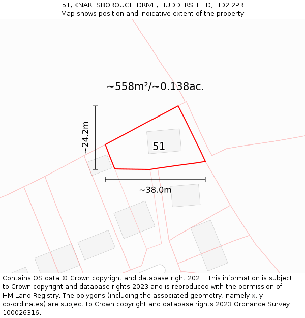 51, KNARESBOROUGH DRIVE, HUDDERSFIELD, HD2 2PR: Plot and title map