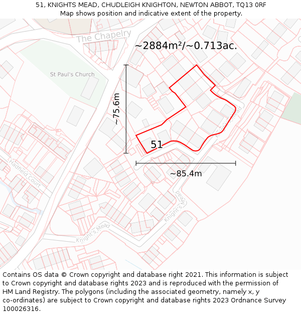 51, KNIGHTS MEAD, CHUDLEIGH KNIGHTON, NEWTON ABBOT, TQ13 0RF: Plot and title map