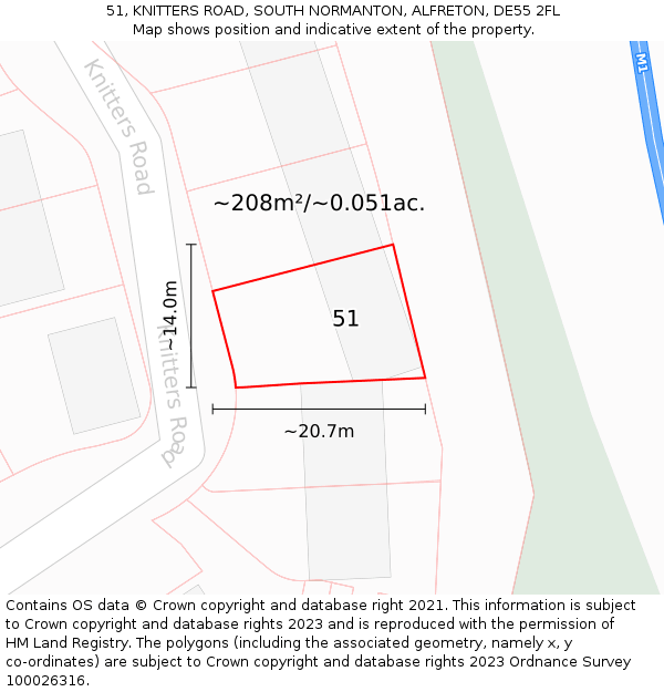 51, KNITTERS ROAD, SOUTH NORMANTON, ALFRETON, DE55 2FL: Plot and title map