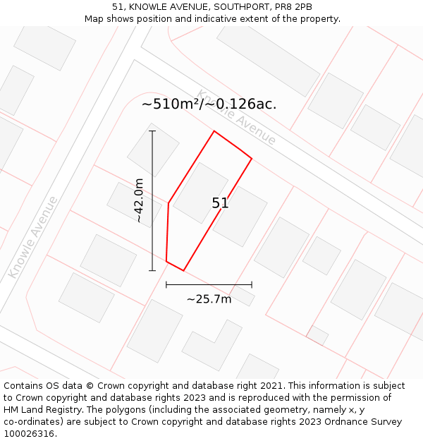 51, KNOWLE AVENUE, SOUTHPORT, PR8 2PB: Plot and title map