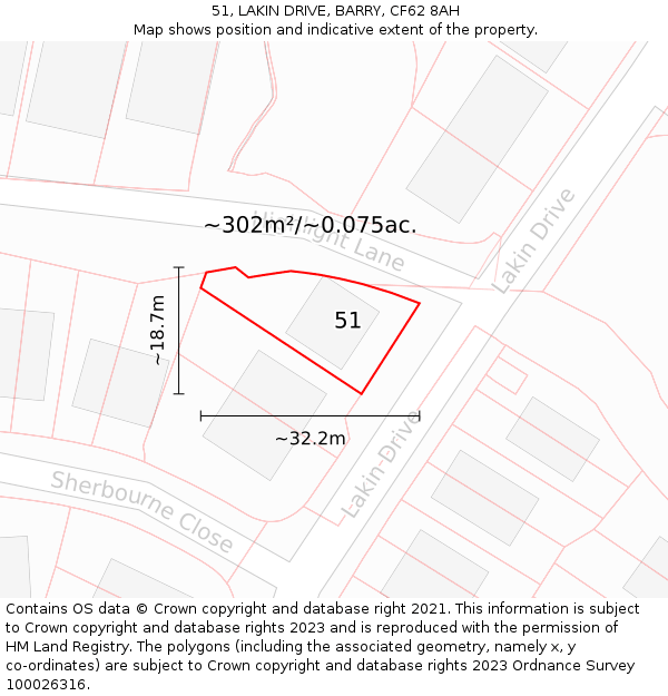 51, LAKIN DRIVE, BARRY, CF62 8AH: Plot and title map