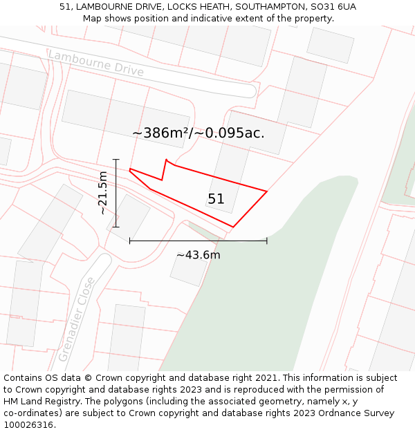 51, LAMBOURNE DRIVE, LOCKS HEATH, SOUTHAMPTON, SO31 6UA: Plot and title map