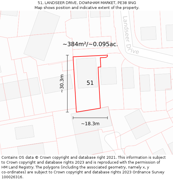 51, LANDSEER DRIVE, DOWNHAM MARKET, PE38 9NG: Plot and title map