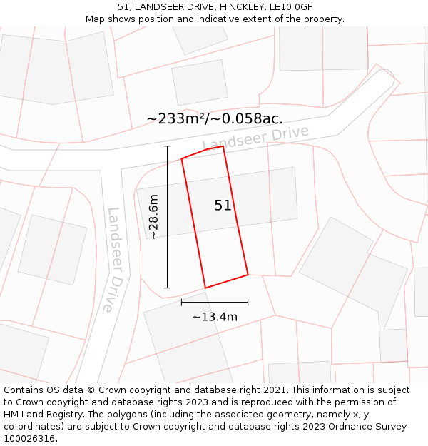 51, LANDSEER DRIVE, HINCKLEY, LE10 0GF: Plot and title map