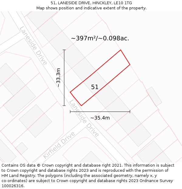 51, LANESIDE DRIVE, HINCKLEY, LE10 1TG: Plot and title map