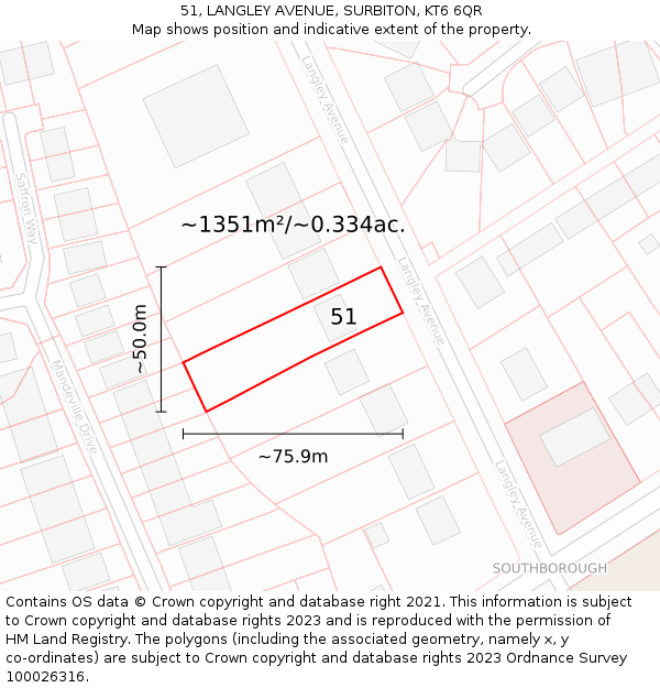 51, LANGLEY AVENUE, SURBITON, KT6 6QR: Plot and title map