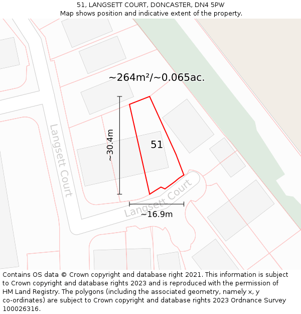 51, LANGSETT COURT, DONCASTER, DN4 5PW: Plot and title map