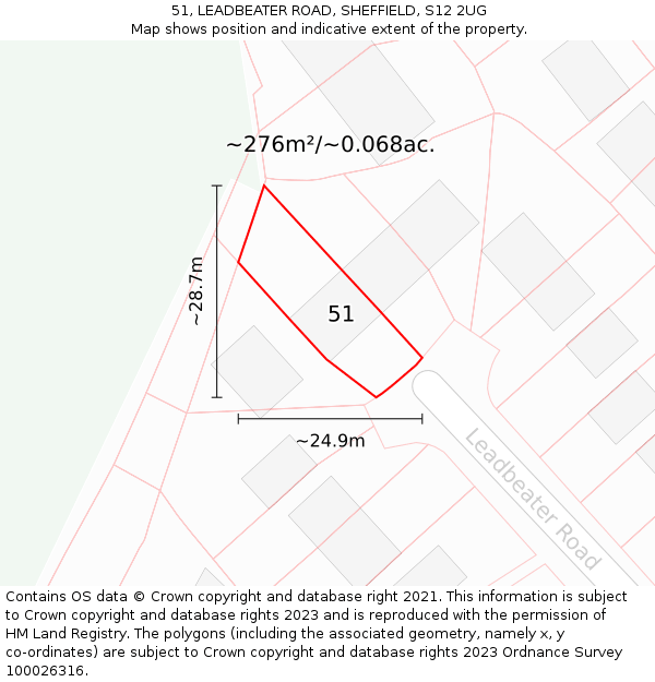 51, LEADBEATER ROAD, SHEFFIELD, S12 2UG: Plot and title map