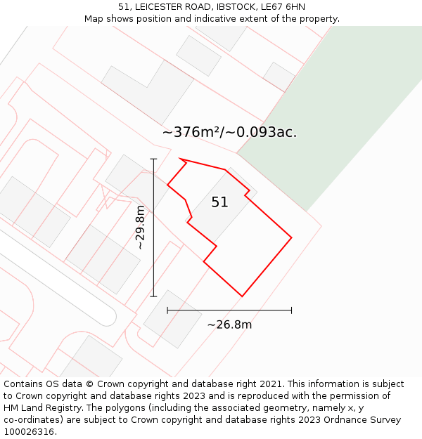 51, LEICESTER ROAD, IBSTOCK, LE67 6HN: Plot and title map