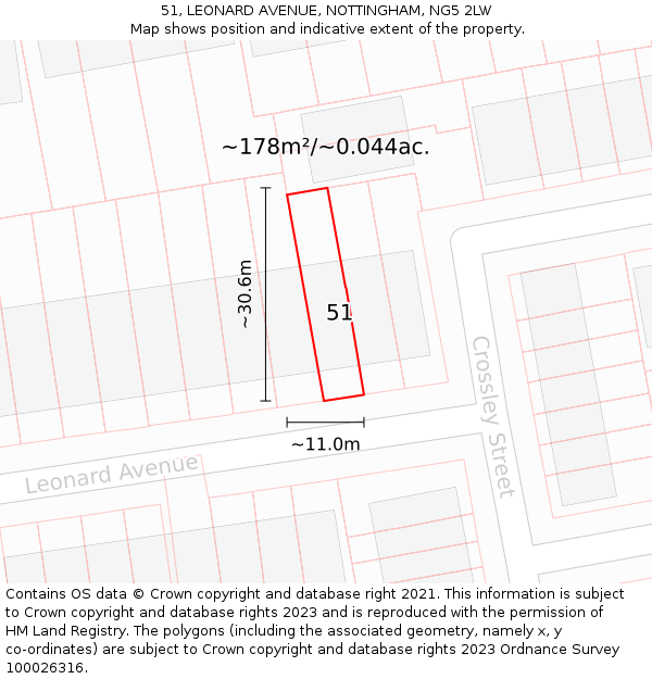 51, LEONARD AVENUE, NOTTINGHAM, NG5 2LW: Plot and title map