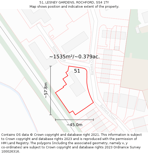 51, LESNEY GARDENS, ROCHFORD, SS4 1TY: Plot and title map