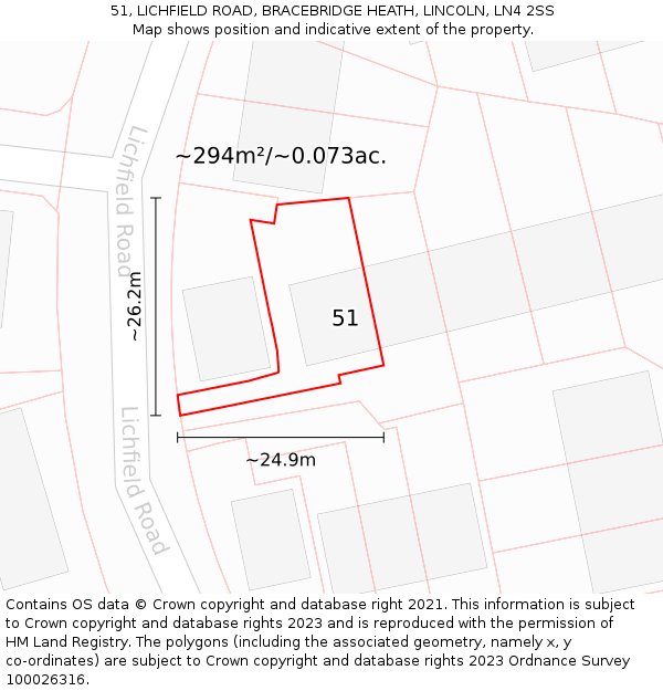 51, LICHFIELD ROAD, BRACEBRIDGE HEATH, LINCOLN, LN4 2SS: Plot and title map