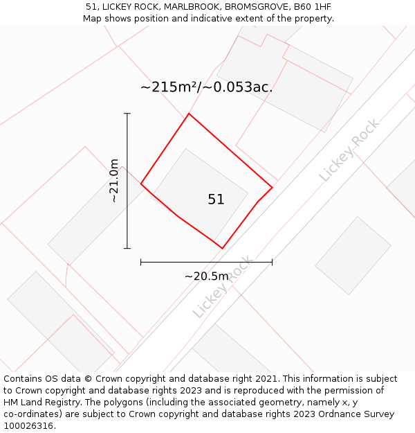 51, LICKEY ROCK, MARLBROOK, BROMSGROVE, B60 1HF: Plot and title map