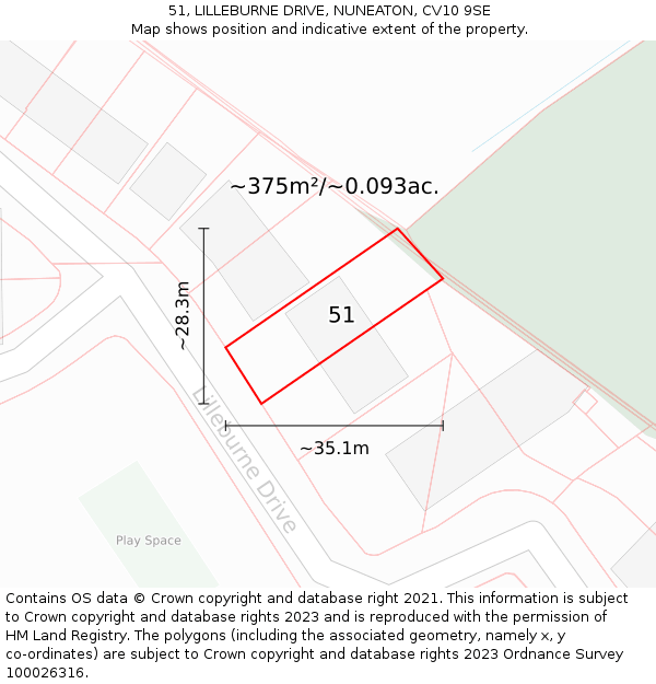 51, LILLEBURNE DRIVE, NUNEATON, CV10 9SE: Plot and title map