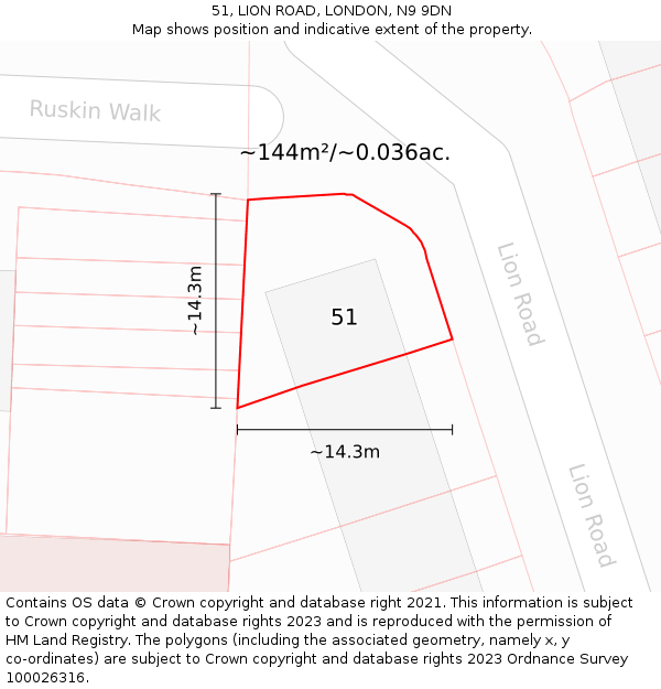 51, LION ROAD, LONDON, N9 9DN: Plot and title map