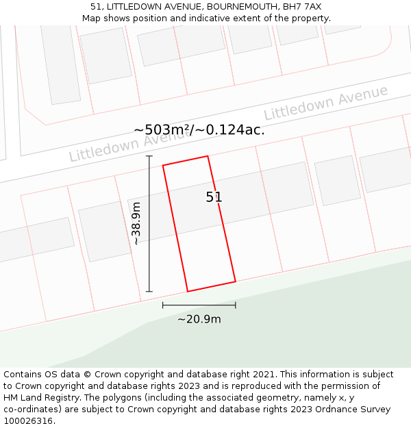 51, LITTLEDOWN AVENUE, BOURNEMOUTH, BH7 7AX: Plot and title map