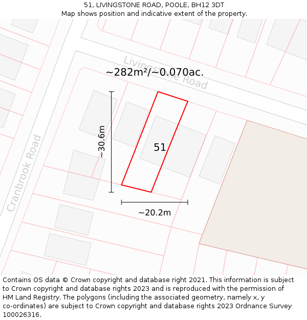 51, LIVINGSTONE ROAD, POOLE, BH12 3DT: Plot and title map