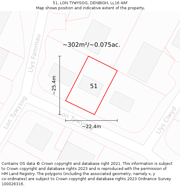 51, LON TYWYSOG, DENBIGH, LL16 4AF: Plot and title map
