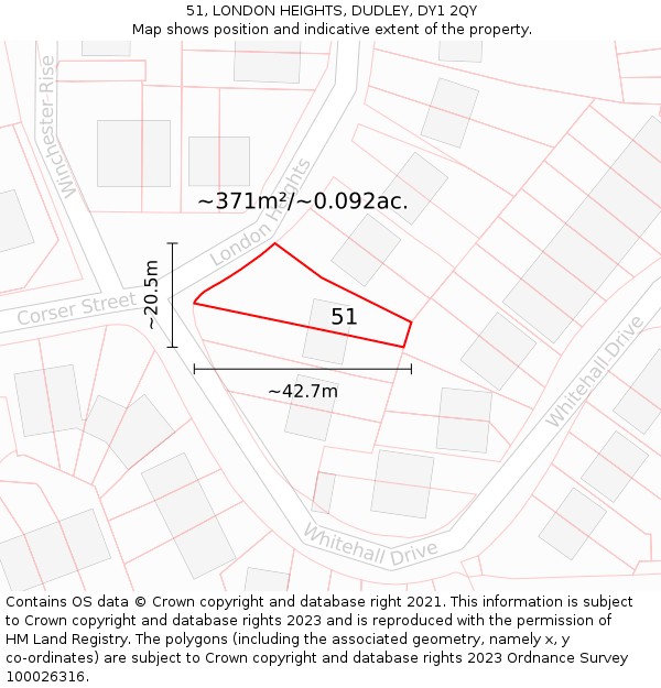 51, LONDON HEIGHTS, DUDLEY, DY1 2QY: Plot and title map