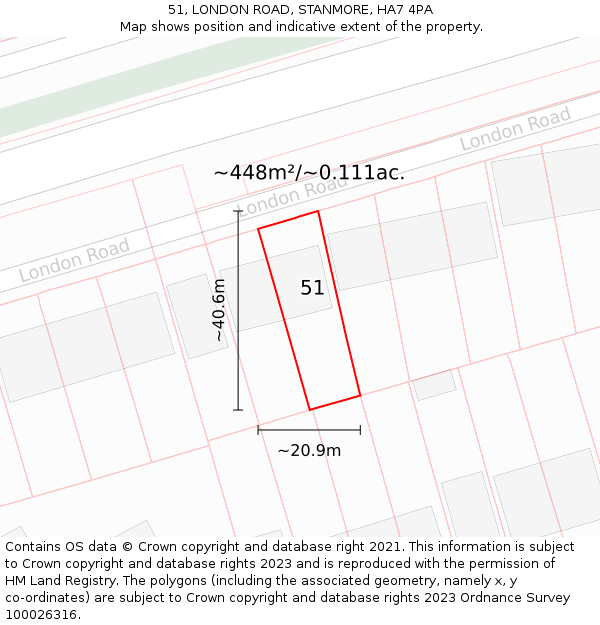 51, LONDON ROAD, STANMORE, HA7 4PA: Plot and title map