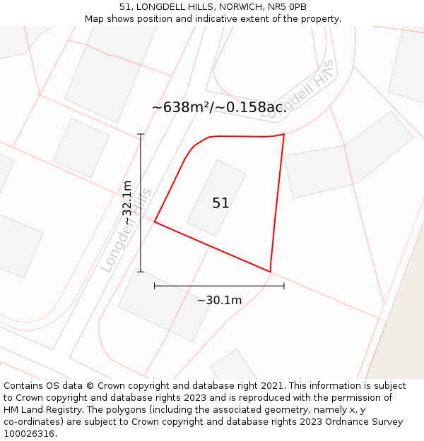 51, LONGDELL HILLS, NORWICH, NR5 0PB: Plot and title map