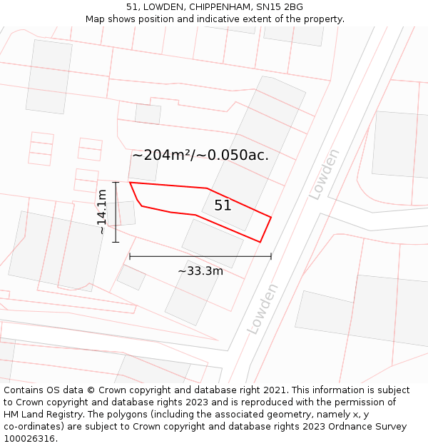 51, LOWDEN, CHIPPENHAM, SN15 2BG: Plot and title map