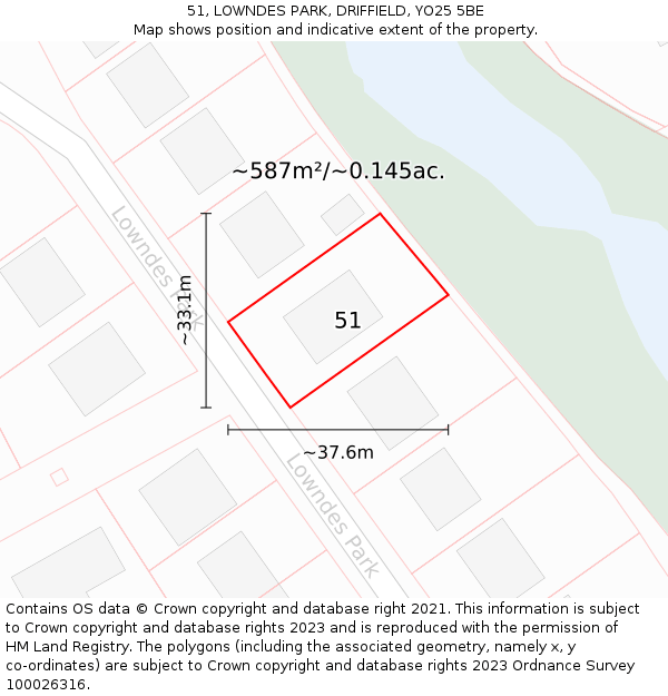 51, LOWNDES PARK, DRIFFIELD, YO25 5BE: Plot and title map