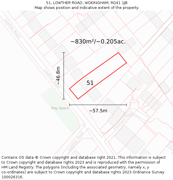 51, LOWTHER ROAD, WOKINGHAM, RG41 1JB: Plot and title map