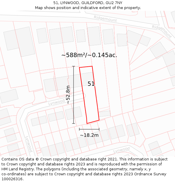 51, LYNWOOD, GUILDFORD, GU2 7NY: Plot and title map