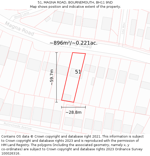 51, MAGNA ROAD, BOURNEMOUTH, BH11 9ND: Plot and title map