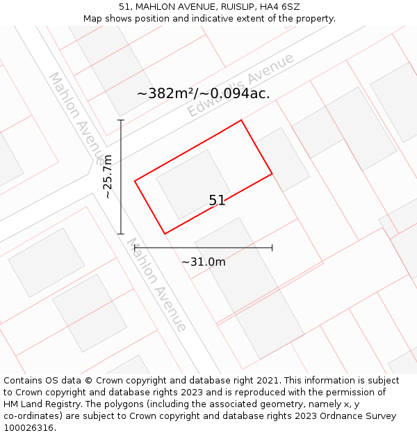 51, MAHLON AVENUE, RUISLIP, HA4 6SZ: Plot and title map