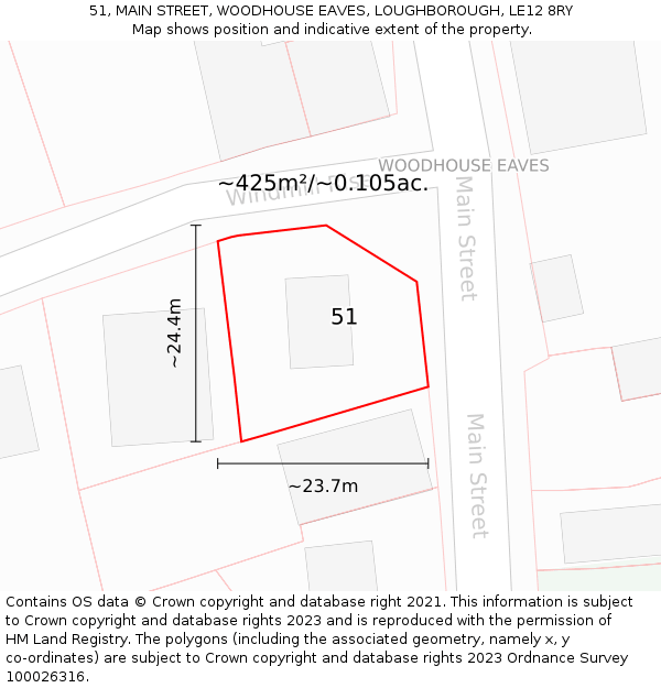 51, MAIN STREET, WOODHOUSE EAVES, LOUGHBOROUGH, LE12 8RY: Plot and title map