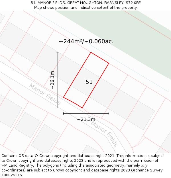 51, MANOR FIELDS, GREAT HOUGHTON, BARNSLEY, S72 0BF: Plot and title map