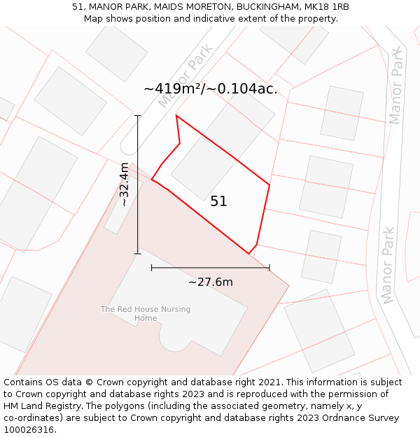 51, MANOR PARK, MAIDS MORETON, BUCKINGHAM, MK18 1RB: Plot and title map