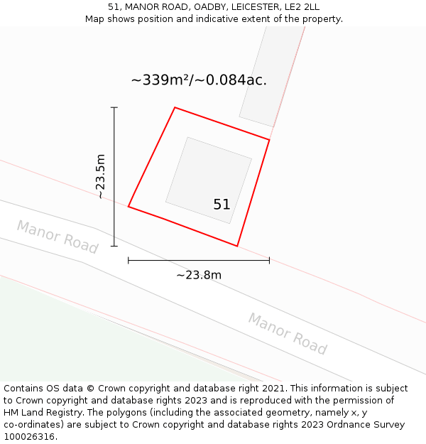 51, MANOR ROAD, OADBY, LEICESTER, LE2 2LL: Plot and title map