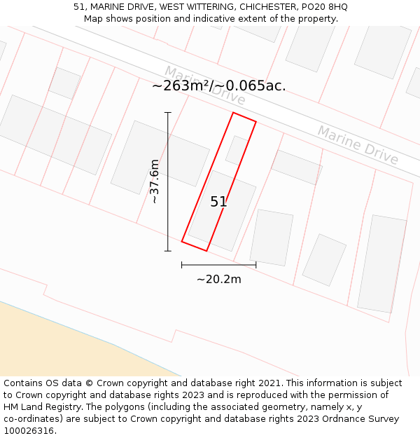 51, MARINE DRIVE, WEST WITTERING, CHICHESTER, PO20 8HQ: Plot and title map