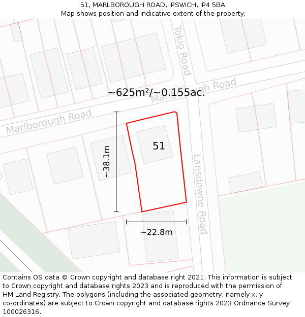 51, MARLBOROUGH ROAD, IPSWICH, IP4 5BA: Plot and title map