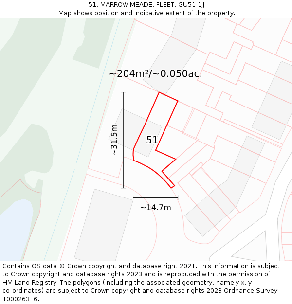 51, MARROW MEADE, FLEET, GU51 1JJ: Plot and title map