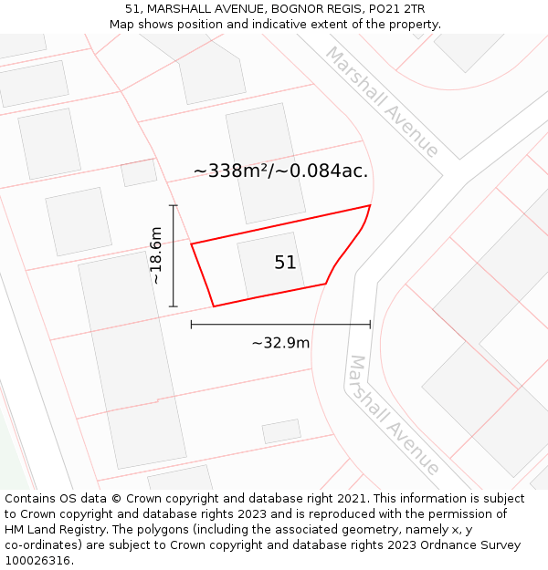 51, MARSHALL AVENUE, BOGNOR REGIS, PO21 2TR: Plot and title map