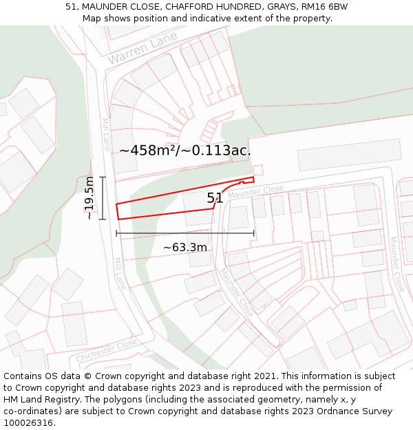 51, MAUNDER CLOSE, CHAFFORD HUNDRED, GRAYS, RM16 6BW: Plot and title map