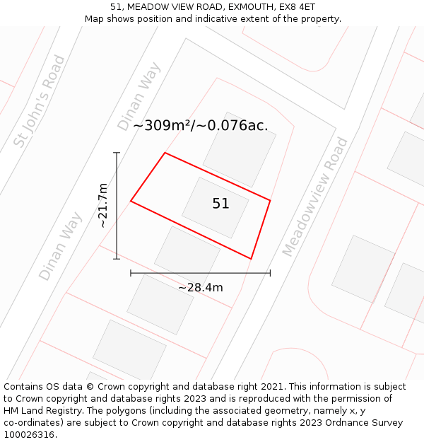 51, MEADOW VIEW ROAD, EXMOUTH, EX8 4ET: Plot and title map