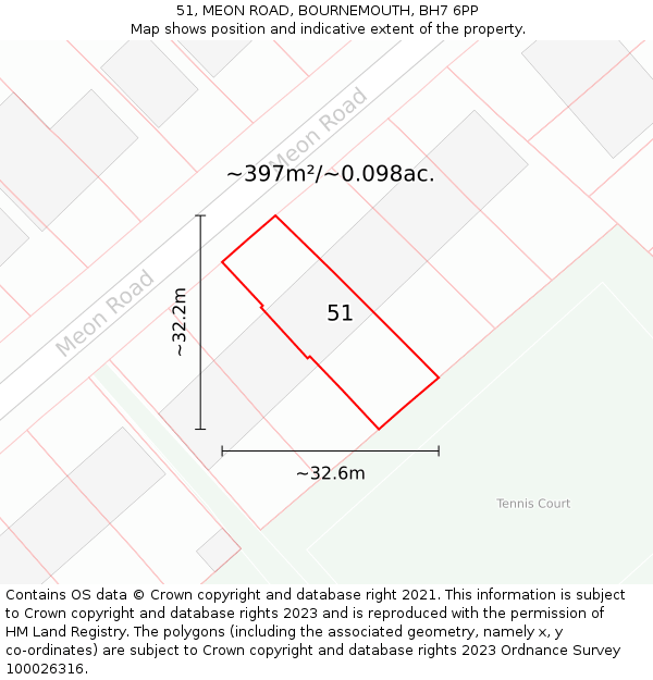 51, MEON ROAD, BOURNEMOUTH, BH7 6PP: Plot and title map