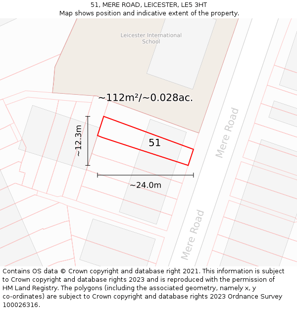 51, MERE ROAD, LEICESTER, LE5 3HT: Plot and title map