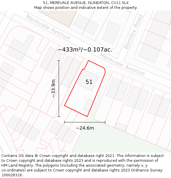 51, MEREVALE AVENUE, NUNEATON, CV11 5LX: Plot and title map