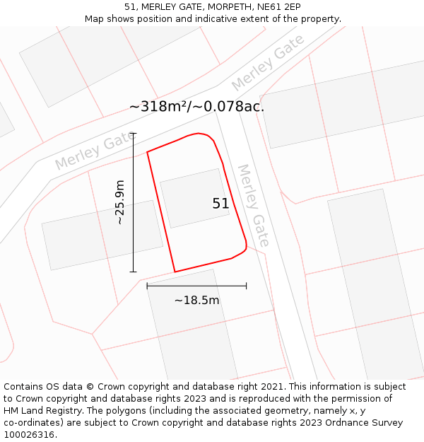 51, MERLEY GATE, MORPETH, NE61 2EP: Plot and title map